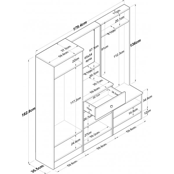 Mendy hallmøbler - Hvit/valnøtt Mendy hallmøbler - Hvit/valnøtt