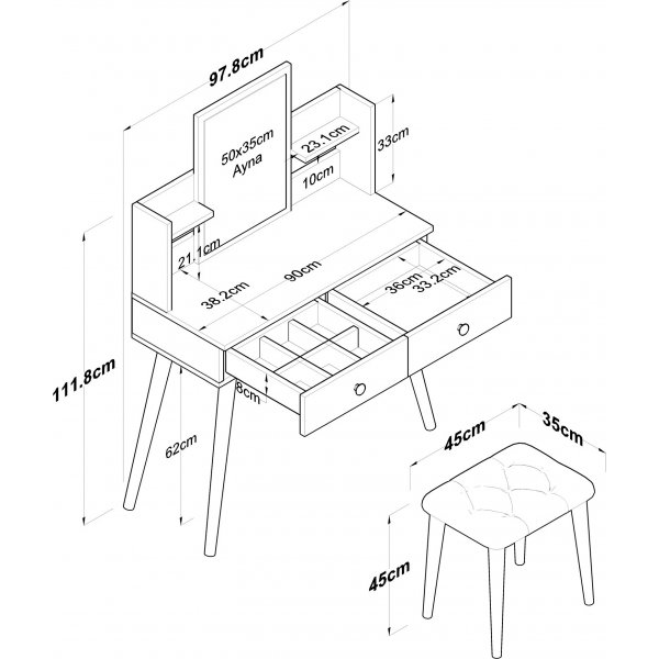 Bijou toalettbord 2, 98 x 40 cm - Hvit Bijou toalettbord 2, 98 x 40 cm - Hvit