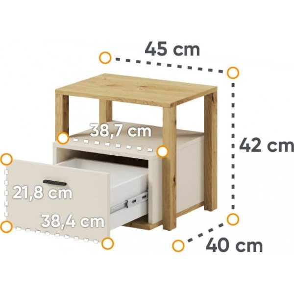 Lenny nattbord - Artisan eik/beige/trøffel Lenny nattbord - Artisan eik/beige/trøffel