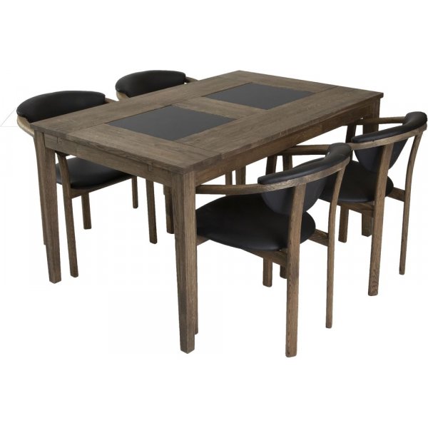 Habo spisegruppe inkl. 4 stk Holstebro stoler - Eik/granit