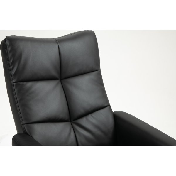 Duva hvilestol med fotskammel i sort PU med brune ben