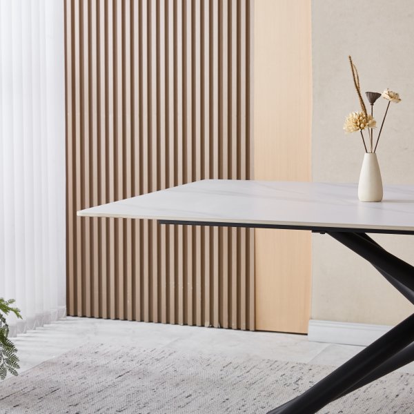 Jupiter spisebord i sintret stein - 180x90 cm - Hvit marmor