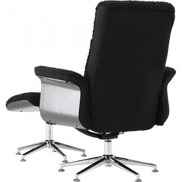 Hagn hvilestol med fotskammel - Sort / Krom + Tekstilrens for mbler