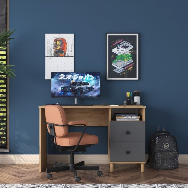 Hanna skrivebord 9, 120 x 50 cm - Valntt/antrasitt