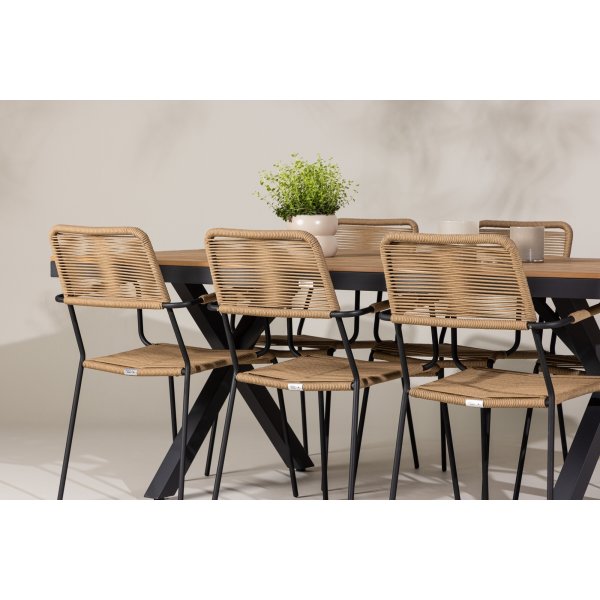 Garcia rektangulært spisestuesett med 6 Lindos stoler - Brun/svart + 6.00 x Stolpute Garcia rektangulært spisestuesett med 6 Lindos stoler - Brun/svart + 6.00 x Stolpute