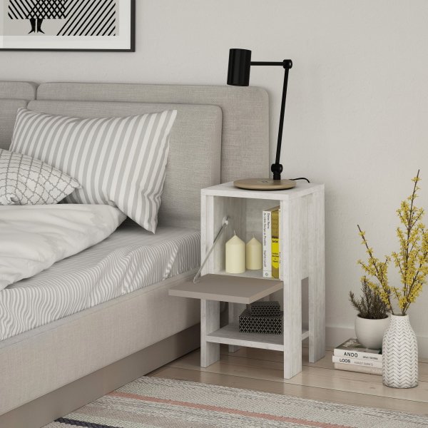 Ema nattbord - Hvit/lys mokka