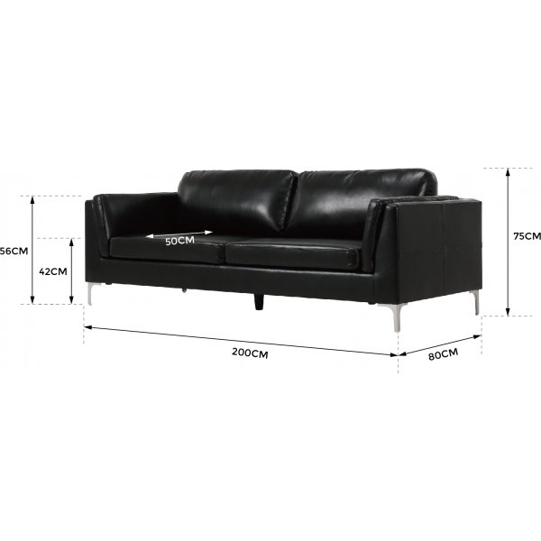Sofa 3-seter sort PU - Cansas
