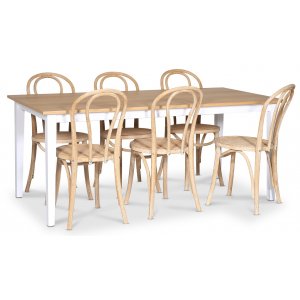 Fr spisegruppe; spisebord 180x90 cm - Hvit / oljet eik med 6 stk Danderyd No.18 stoler whitewash