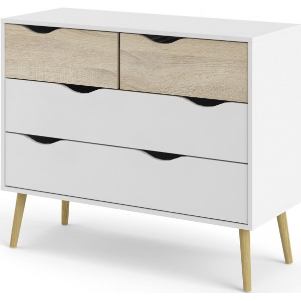 Oslo kommode med 4 skuffer - Hvit/eik Oslo kommode med 4 skuffer - Hvit/eik