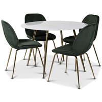 Art spisegruppe: Rundt bord marmor/Messing + 4 st Deco stoler grønn fløyel / messing Art spisegruppe: Rundt bord marmor/Messing + 4 st Deco stoler grønn fløyel / messing