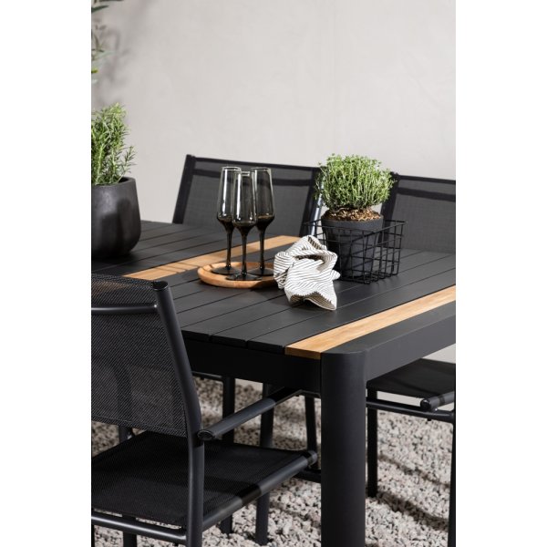 Togo uteservering med 4 Santorini stoler - Svart/Teak Togo uteservering med 4 Santorini stoler - Svart/Teak