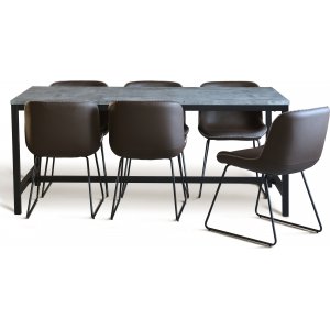 Texas spisegruppe med 6 Texas spisestoler Brun PU + Texas spisebord i betong 180x90 cm Texas spisegruppe med 6 Texas spisestoler Brun PU + Texas spisebord i betong 180x90 cm