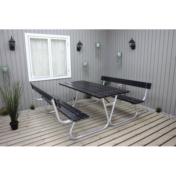 Stabilt benksett med ryggstøtte - Sort Stabilt benksett med ryggstøtte - Sort