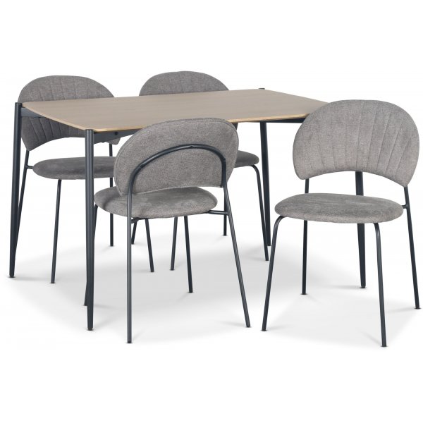 Lokrume spisegruppe 120 cm bord i lyst tre + 4 Hogrn gr stoler