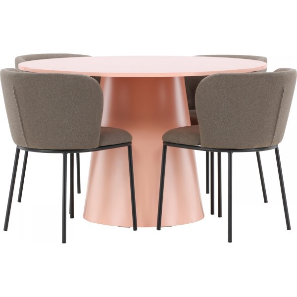 Spisebord Lanzo med 4 Edina stoler - Sort/brun/rosa + 4.00 x Stolpute Spisebord Lanzo med 4 Edina stoler - Sort/brun/rosa + 4.00 x Stolpute