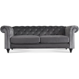 Chesterfield Royal 3-seters sofa - Grå fløyel + Møbelpleiesett for tekstiler Chesterfield Royal 3-seters sofa - Grå fløyel + Møbelpleiesett for tekstiler