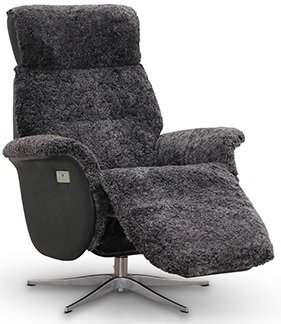 Duvn�s recliner med innebygget fotskammel (El) - Gr�tt f�reskinn