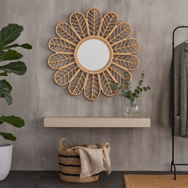 Peacock speil i rotting  90 cm - Natur + Rengjring av glass og krystall