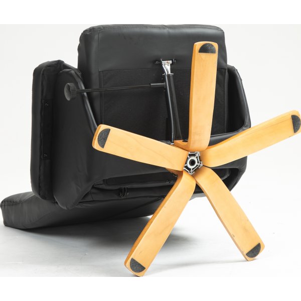 Duva hvilestol med fotskammel i sort PU med brune ben