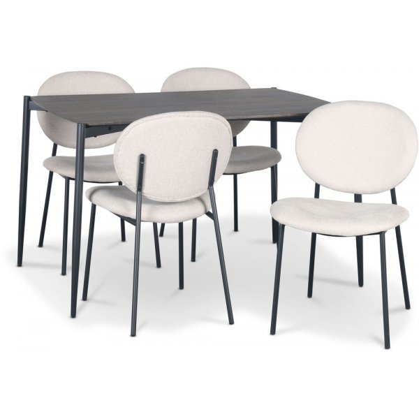 Lokrume spisegruppe 120 cm bord i mrkt tre + 4 stk Tofta beige stoler