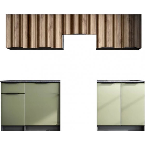 Ksenia komplett kjøkken 240 cm - Lys valnøtt/pistasj/antrasitt/grå Ksenia komplett kjøkken 240 cm - Lys valnøtt/pistasj/antrasitt/grå