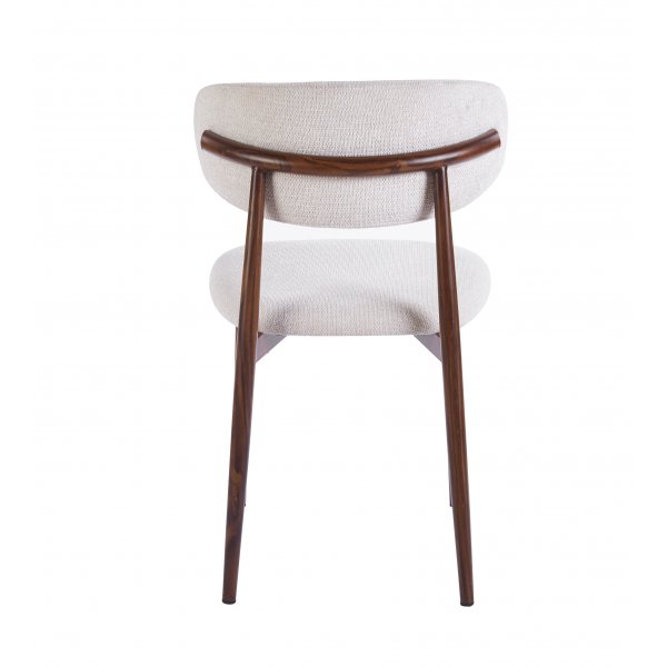 Ingrid-stol i beige stoff med valnøttfinert ramme Ingrid-stol i beige stoff med valnøttfinert ramme