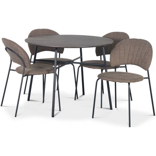 Tofta spisegruppe 100 cm bord i mrkt tre + 4 stk Hogrn brune stoler