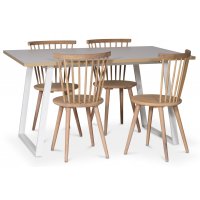 Edge spisegruppe; Spisebord i hvit HPL 140x90 cm med 4 Castor stokkstoler i hvitvask Edge spisegruppe; Spisebord i hvit HPL 140x90 cm med 4 Castor stokkstoler i hvitvask