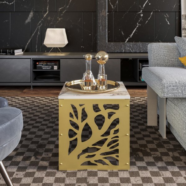 Tongfu sidebord - Gull/hvit