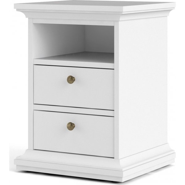 Paris smalt nattbord med 2 skuffer og 1 pent rom - Hvit