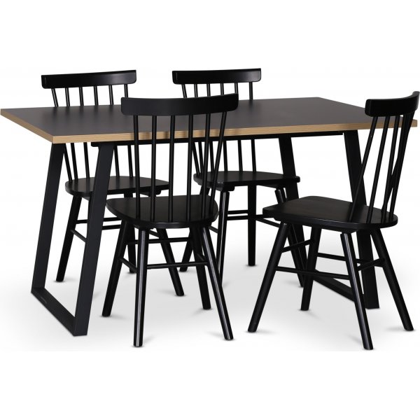 Edge 3.0 spisegruppe 140x90 cm inkludert 4 stk. svarte Orust pinnestoler - gr hytrykkslaminat (HPL)