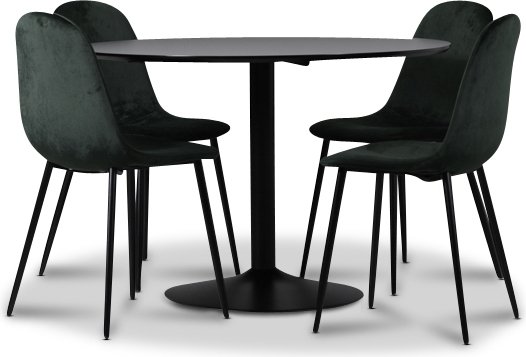Seat spisegruppe, spisebord med 4 skt Carisma flyelsstoler - Svart/Mrkgrnn