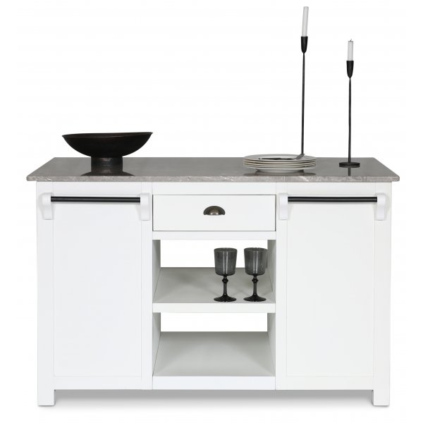 Heritage Kjøkkenøy med marmorplate - Hvit ramme / Grå Emprador marmor Heritage Kjøkkenøy med marmorplate - Hvit ramme / Grå Emprador marmor