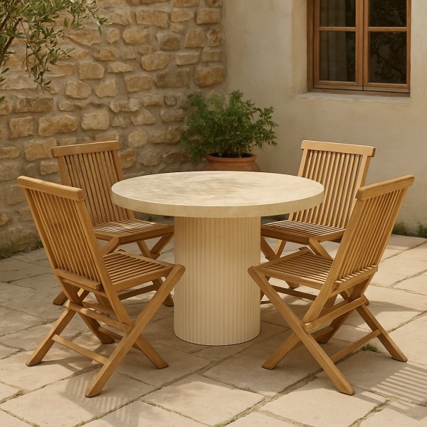 Spisegruppe med 4 stoler og spisebord 122 beige/teak - Merca/Salt