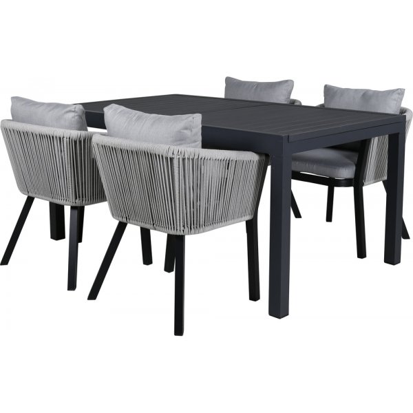 Marbella uteservering sett med 4 Virya stoler - Svart/Grå Marbella uteservering sett med 4 Virya stoler - Svart/Grå