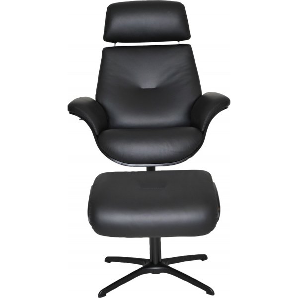 Falcon skinn lenestol med fotskammel - Sort Falcon skinn lenestol med fotskammel - Sort