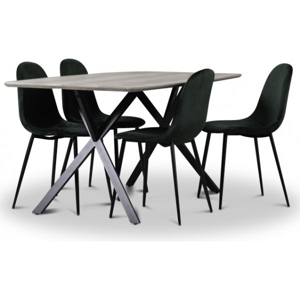 Smokey spisegruppe, spisebord med 4 stk Carisma flyelsstoler - Mrkegrnn