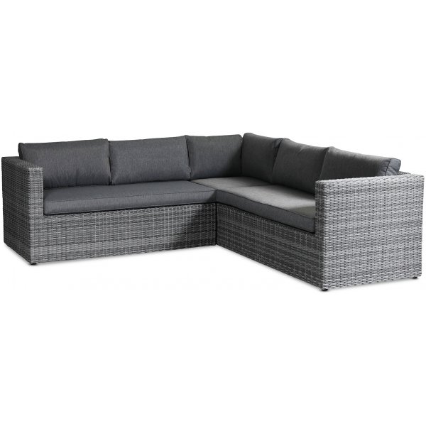 Sardinia hjørnesofa med bord i kunstrotting - Gråmelert Sardinia hjørnesofa med bord i kunstrotting - Gråmelert