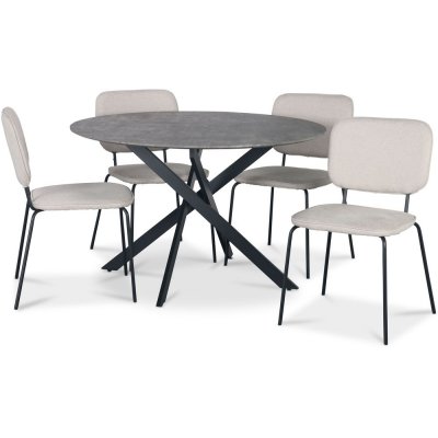 Hogrn spisegruppe 120 cm bord i betongimitasjon + 4 stk Lokrume beige stoler
