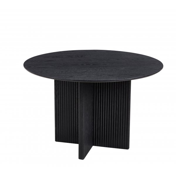 Spisegruppe Crossby bord �120 cm i svartbeiset eik med 4 Wilma spisestoler i hvit teddy