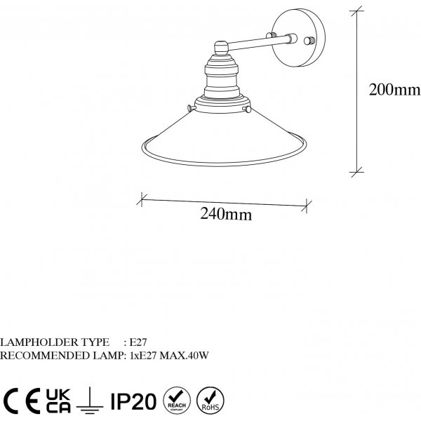 Konisk vegglampe 12196 - Gull