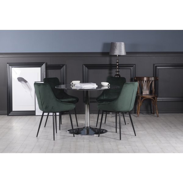 Plaza spisegruppe, marmorbord med 4 st Theo flyelstoler - Grnn/Gr/Krom