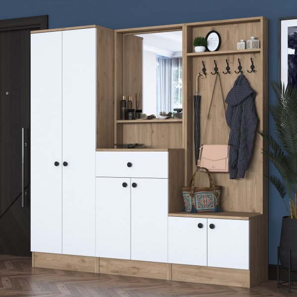 Mendy hallmøbler - Hvit/valnøtt Mendy hallmøbler - Hvit/valnøtt