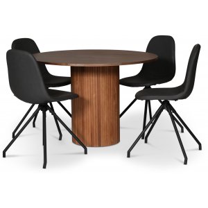 Cobe spisegruppe; rundt spisebord + 4 stk Bridge svingbare spisestoler, svart PU Cobe spisegruppe; rundt spisebord + 4 stk Bridge svingbare spisestoler, svart PU