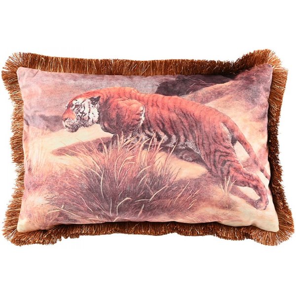 Tiger putetrekk med frynser 60x40 cm - Vintage