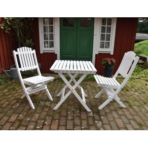 Wilma utegruppebord 65 x 65 cm inkl. 2 stk Visby stoler - Hvit
