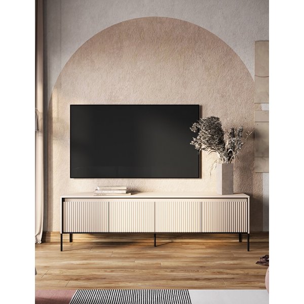 Mediebenk med LED - Beige/svart