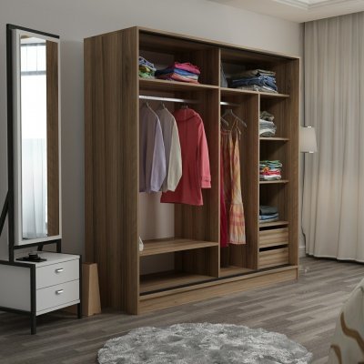 Kapusta garderobe med speildr, 220x52x210 cm - Brun