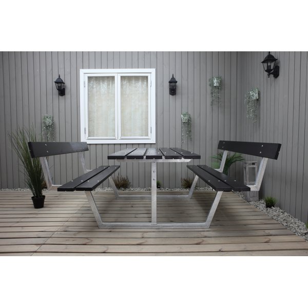 Rustikk benksett med ryggstøtte - Sort Rustikk benksett med ryggstøtte - Sort