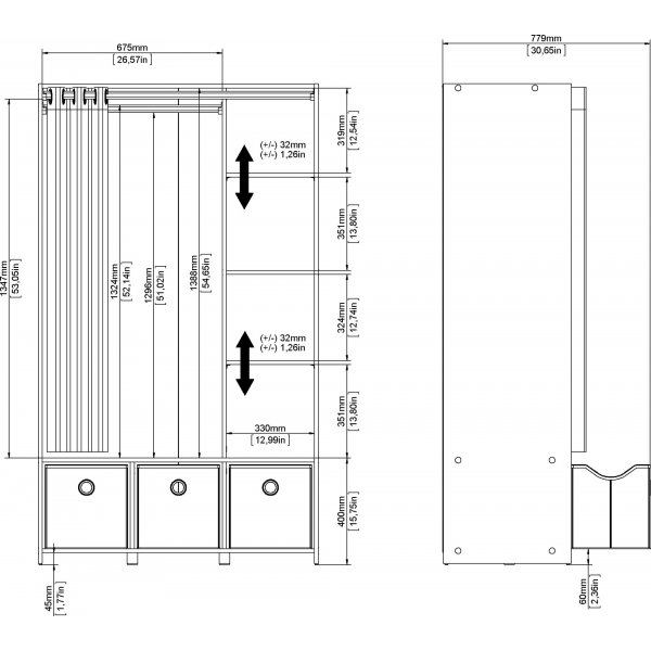 Lola garderobe - Eik/beige/gr�